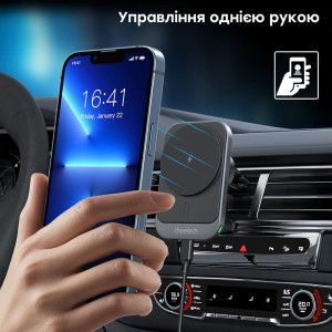 Автомобильное зарядное устройство Choetech T206-F Black беспроводная зарядка, магнитный крепеж