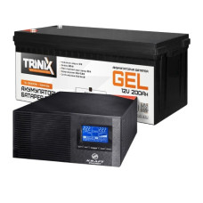Комплект резервного живлення 800W 2400Wh: інвертор Kraft KRF-AVR1000VA/800W-12V + батарея Trinix TGL12V200Ah/20Hr GEL Комплект резервного живлення 800W 2400Wh: інвертор Kraft KRF-AVR1000VA/800W-12V + батарея Trinix TGL12V200Ah/20Hr GEL