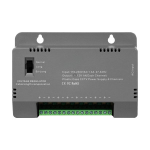 Блок живлення Kraft KRF-1208B (8CH) 96W, 8 каналів навантаження, 12V/1A на 1 канал, з регулятором напруги