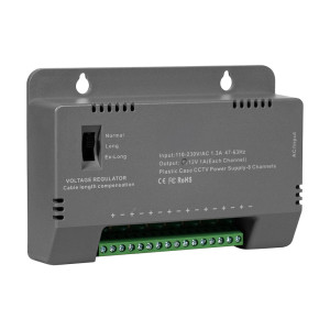 Блок живлення Kraft KRF-1208B (8CH) 96W, 8 каналів навантаження, 12V/1A на 1 канал, з регулятором напруги