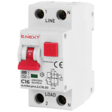 Вимикач диференціального струму із захистом від надструмів Enext e.rcbo.pro.2.C16.30, 1P+N, 16А, С, тип А, 30 Вимикач диференціального струму із захистом від надструмів Enext e.rcbo.pro.2.C16.30, 1P+N, 16А, С, тип А, 30