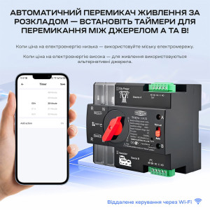 Автоматичний перемикач (АВР) під DIN-рейку з Wi-Fi TOQ7e-100/2P 100A 2 полюси