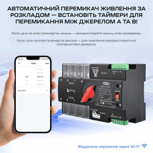 Автоматический переключатель (АВР) под DIN-рейку с Wi-Fi TOQ7e-125/4P 125A 4 полюса