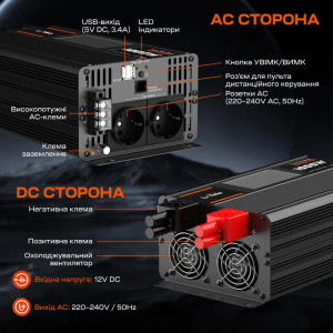 Автономный однофазный инвертор LiTime L12V1KW-EN-D 1kW/12V