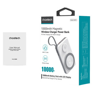 Повербанк Choetech B695 10000mAh QC3.0 PD3.0 беспроводная зарядка White
