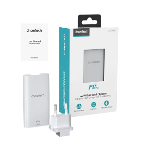 Сетевое зарядное устройство для Choetech PD6011 Ultra thin PD67W GAN A+C White