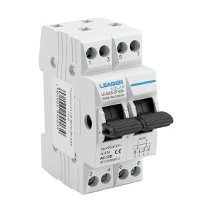 Переключатель ввода резерва Leader LD-MCS-2P 63A I-0-II ручной трехпозиционный 2 полюса под DIN-рейку