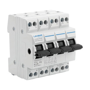 Переключатель ввода резерва Leader LD-MCS-4P 63A I-0-II ручной трехпозиционный 4 полюса под DIN-рейку