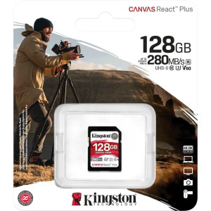 Карта пам'яті Kingston Canvas React Plus SDXC 128GB UHS-II/U3 Class 10 V60 SD R280/W100MB/s (SDR2V6/128GB)