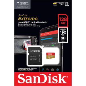Карта памяти SanDisk Extreme MicroSDXC 128GB C10 UHS-I V30 U3 R190/W90MB/s + SD (SDSQXAA-128G-GN6MA)