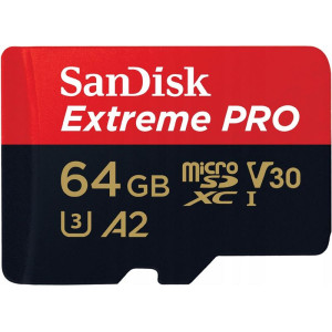 Карта памяти SanDisk Extreme Pro MicroSDXC 64GB UHS-I U3 R200/W90MB/s V30 + SD-адаптер (SDSQXCU-064G-GN6MA)