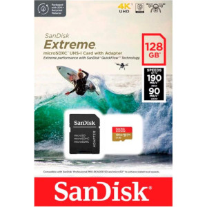Карта пам'яті SanDisk Extreme MicroSDXC 128GB UHS-I U3 R190/W90MB/s V30 + SD-адаптер (SDSQXAA-128G-GN6AA)