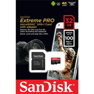 Карта памяти SanDisk Extreme Pro A1 MicroSDHC 32GB UHS-I/U3 Class 10 + SD-адаптер R100/W90MB/s (SDSQXCG-032G-GN6MA)