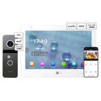 Комплект Neolight MEZZO Hybrid + SOLO IPW Graphite: гібридний відеодомофон 10.1" з Wi-Fi та 2 Мп IP відеопанель з кутком і PoE адаптером