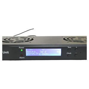 Вентиляторний блок Kingda KD700502 19" 1U на 2 вентилятори з вимикачем і цифровим термостатом чорний Вентиляторний блок Kingda KD700502 19" 1U на 2 вентилятори з вимикачем і цифровим термостатом чорний