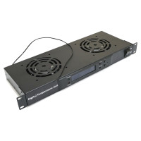 Вентиляторний блок Kingda KD700502 19" 1U на 2 вентилятори з вимикачем і цифровим термостатом чорний
