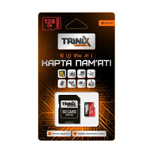 Карта памяти Trinix 128GB miсroSDXC с SD-адаптером U3 V30 A1