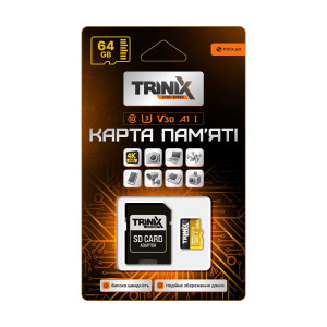 Карта памяти Trinix 64GB miсroSDXC с SD-адаптером U3 V30 A1
