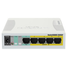 5-портовий гігабітний керований PoE MikroTik RB260GSP (CSS106-1G-4P-1S) 5-портовий гігабітний керований PoE MikroTik RB260GSP (CSS106-1G-4P-1S)