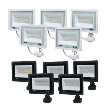 Комплект 5+5 світлодіодних прожекторів Lightwell 50W з датчиком руху: 5 x LW-FL-W-50-S та 5 x LW-FL-B-50-S Комплект 5+5 світлодіодних прожекторів Lightwell 50W з датчиком руху: 5 x LW-FL-W-50-S та 5 x LW-FL-B-50-S