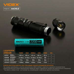 Портативный светодиодный фонарик VIDEX VLF-A105Z 1200Lm 5000K