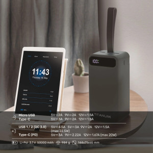 Повербанк TITANUM 741S 22.5W Black 50000mAh