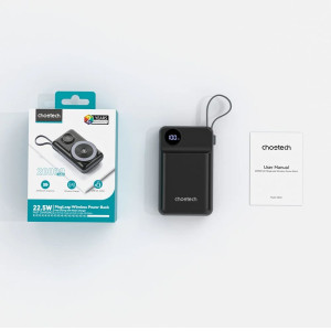 Повербанк 20000mAh Choetech B696 Black QC3.0 PD3.0 беспроводная зарядка