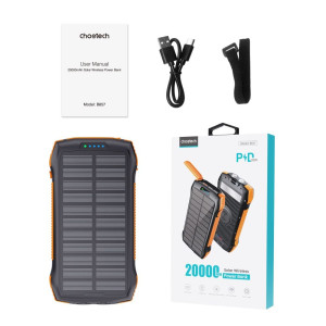 Повербанк с солнечной панелью 20000mAh Choetech B657 Black PD20W+QC QC3.0 PD3.0 беспроводная зарядка