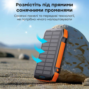Повербанк с солнечной панелью 20000mAh Choetech B657 Black PD20W+QC QC3.0 PD3.0 беспроводная зарядка