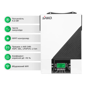 Комплект резервного живлення: автономний інвертор 4.2kW Sako SUNON IV 24V +120A MPPT та 2 акумуляторні батареї 12.8В 100Аг