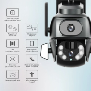 IP PTZ-видеокамера Light Vision VLC-9692WI10ZL f=4+8mm, ИК+LED-подсветка, с микрофоном с WiFi 4Mp (2*2Mp)