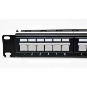 Патч-панель 19" 24xRJ-45 UTP, кат. 6a, із заднім організатором із пластиковими шторками, LW (LW-PP74)