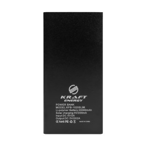 Повербанк с солнечной панелью 20000mAh Power Bank Kraft KPB-1020SLIM Black LED-фонарь